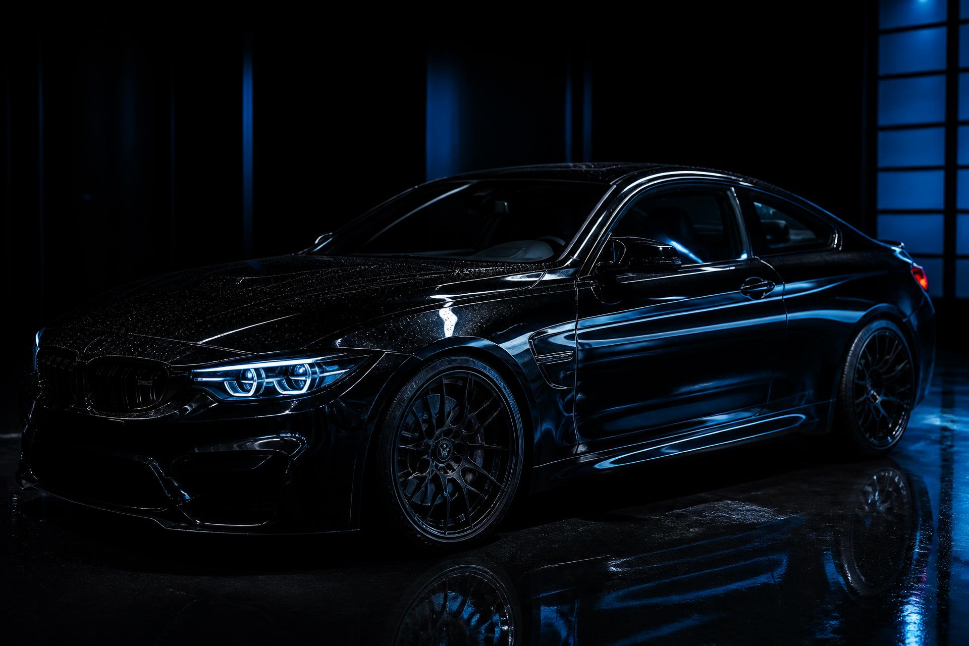 Freshly detailed black luxury coupe with mirror finish